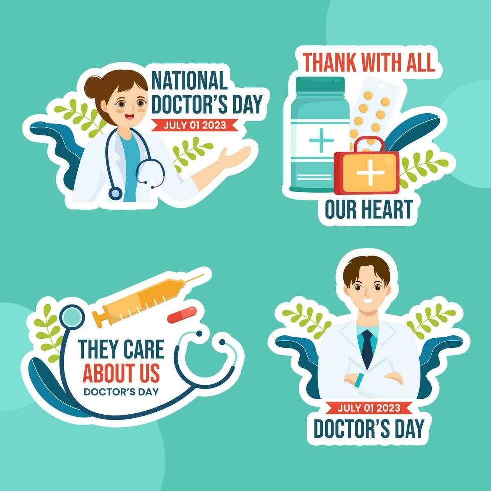 World Doctors Day Label Flat Cartoon Hand Drawn Templates Background Illustration vector