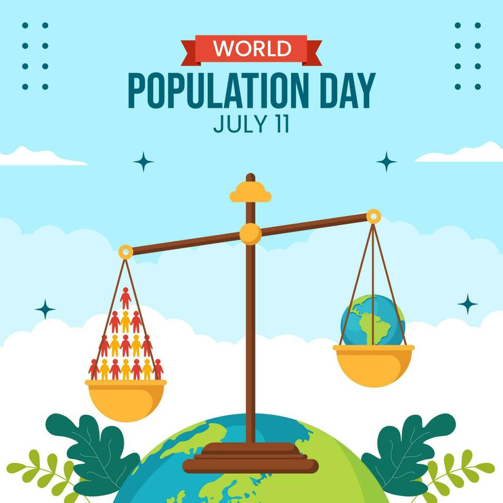 World Population Day Social Media Background Illustration Cartoon Hand Drawn Templates vector