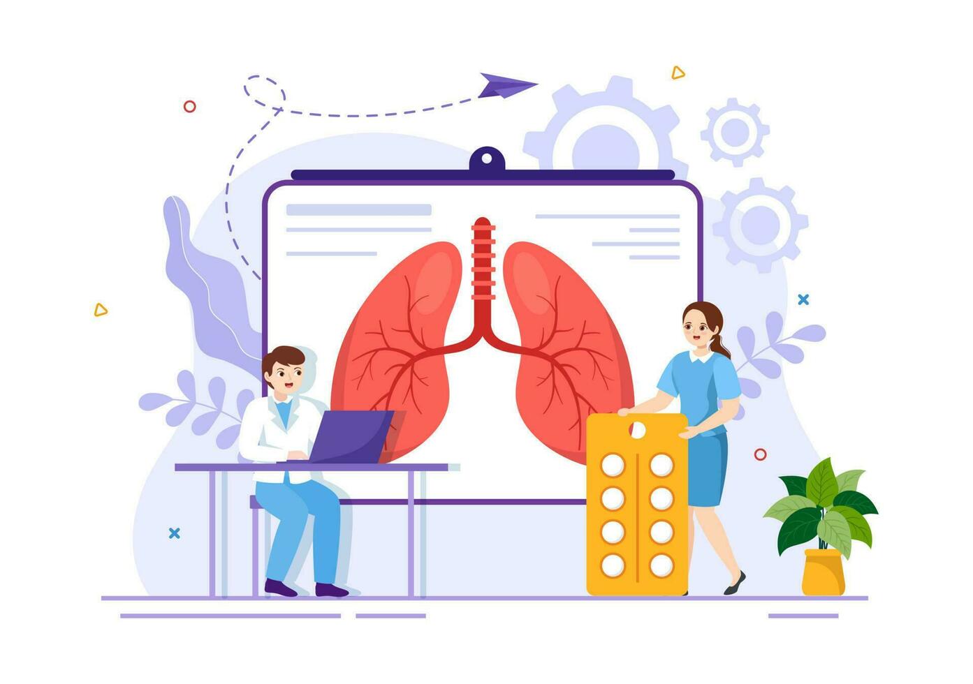 Asthma Disease Vector Illustration with Human Lungs and Inhalers for Breathing in Healthcare Flat Cartoon Hand Drawn Landing Page Templates