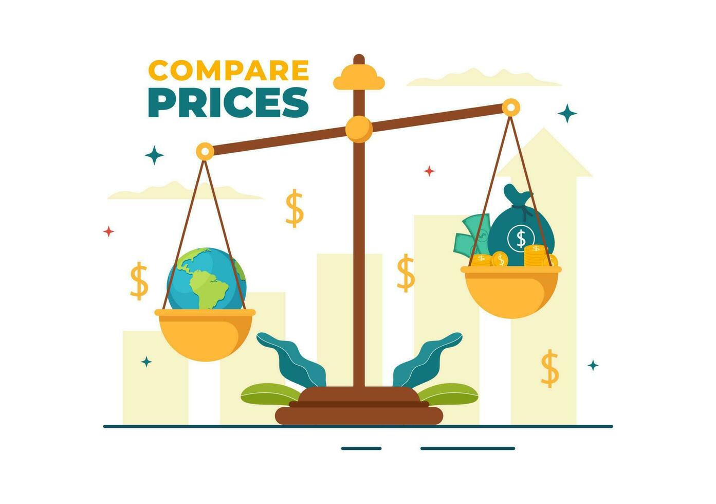 Compare Prices Vector Illustration of Inflation in Economy, Scales with ...