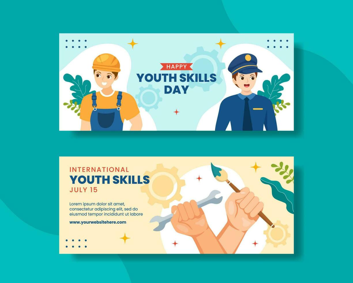 World Youth Skills Day Horizontal Banner Illustration Flat Cartoon Hand Drawn Templates Background vector
