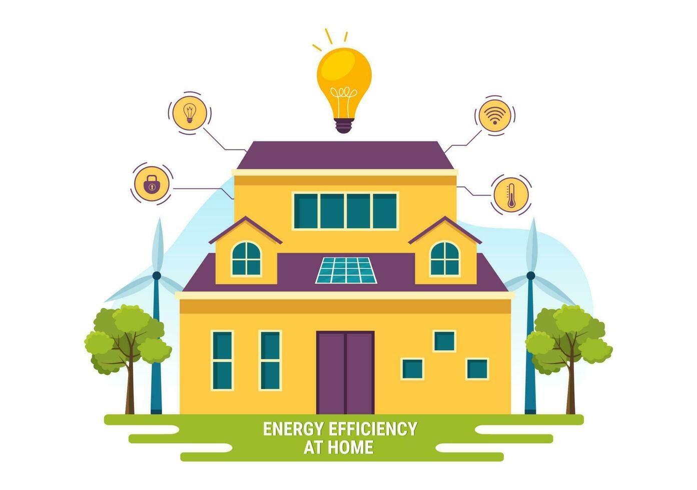 Energy Efficient at Home Vector Illustration of Smart House Technology System with Centralized Control in Flat Cartoon Hand Drawn Templates