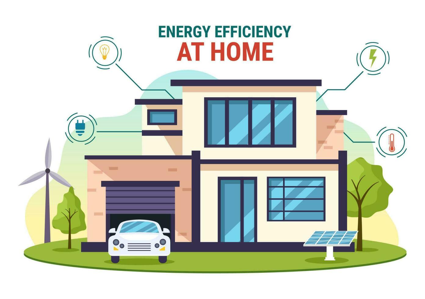 Energy Efficient at Home Vector Illustration of Smart House Technology