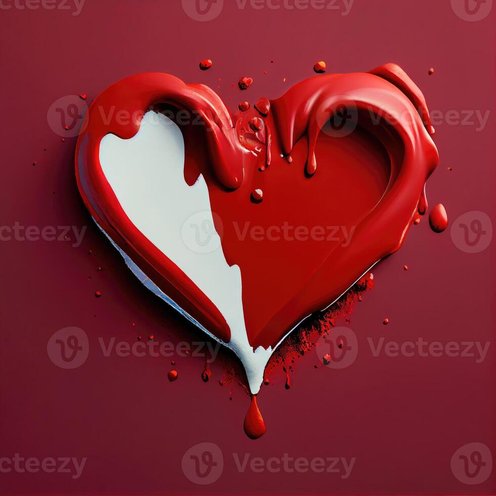 Red heart shape on red background. Valentines day and romance concept. Digital art illustration theme. photo