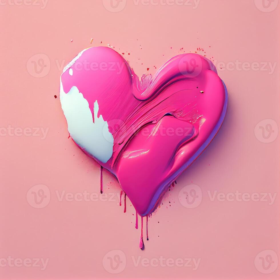 Pink heart shape on pastel and minimal pink background. Valentines day and romance concept. Digital art illustration theme. photo