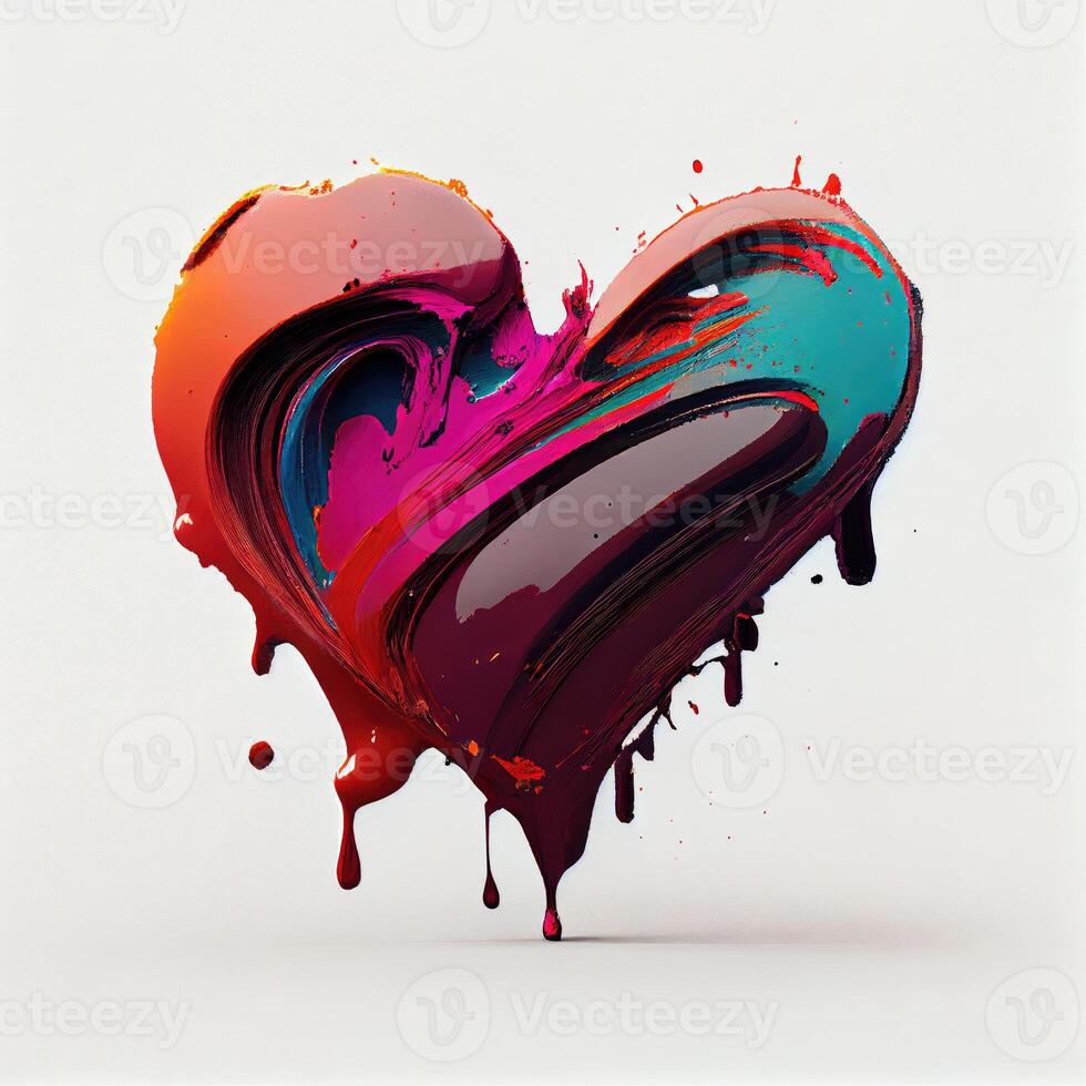 Colorful heart shape in oil paint color on isolated white background. Valentines day and romance concept. Digital art illustration theme. photo