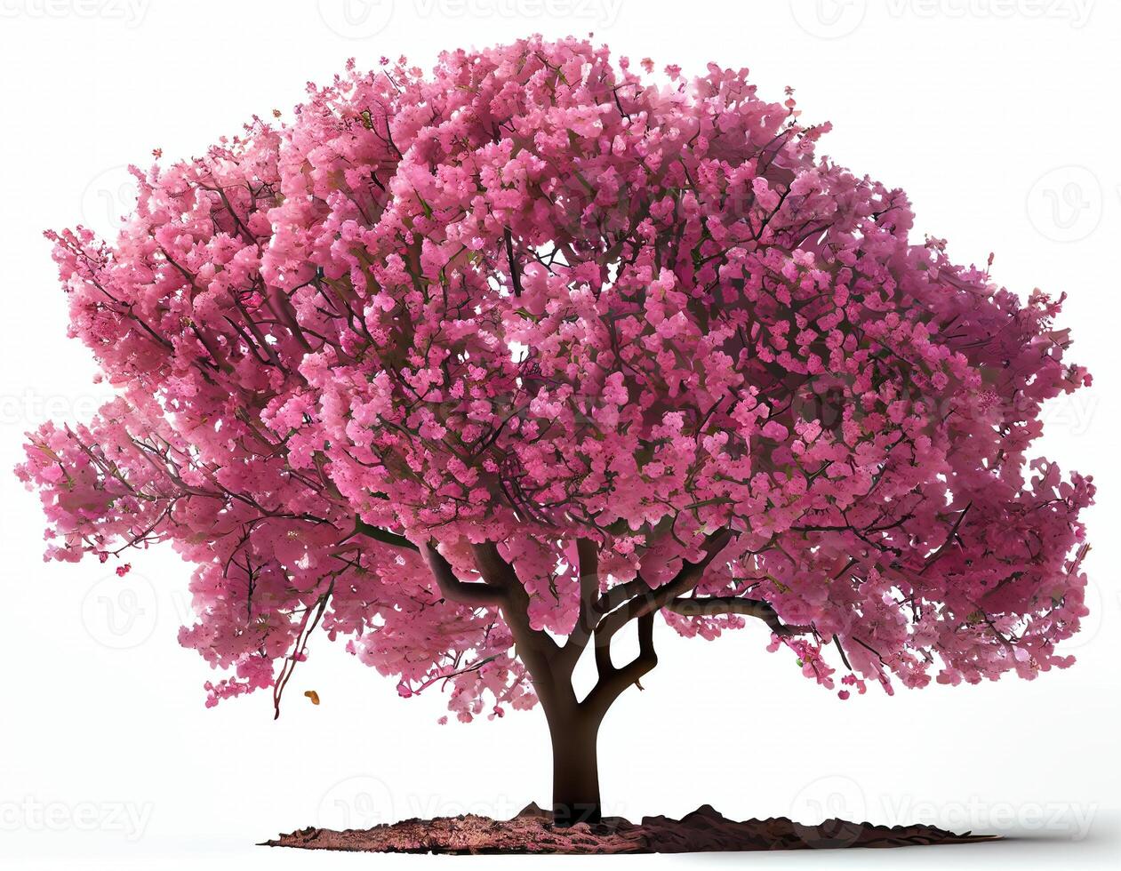 Large pink Cherry Blossom tree on white background. Digital art style. photo