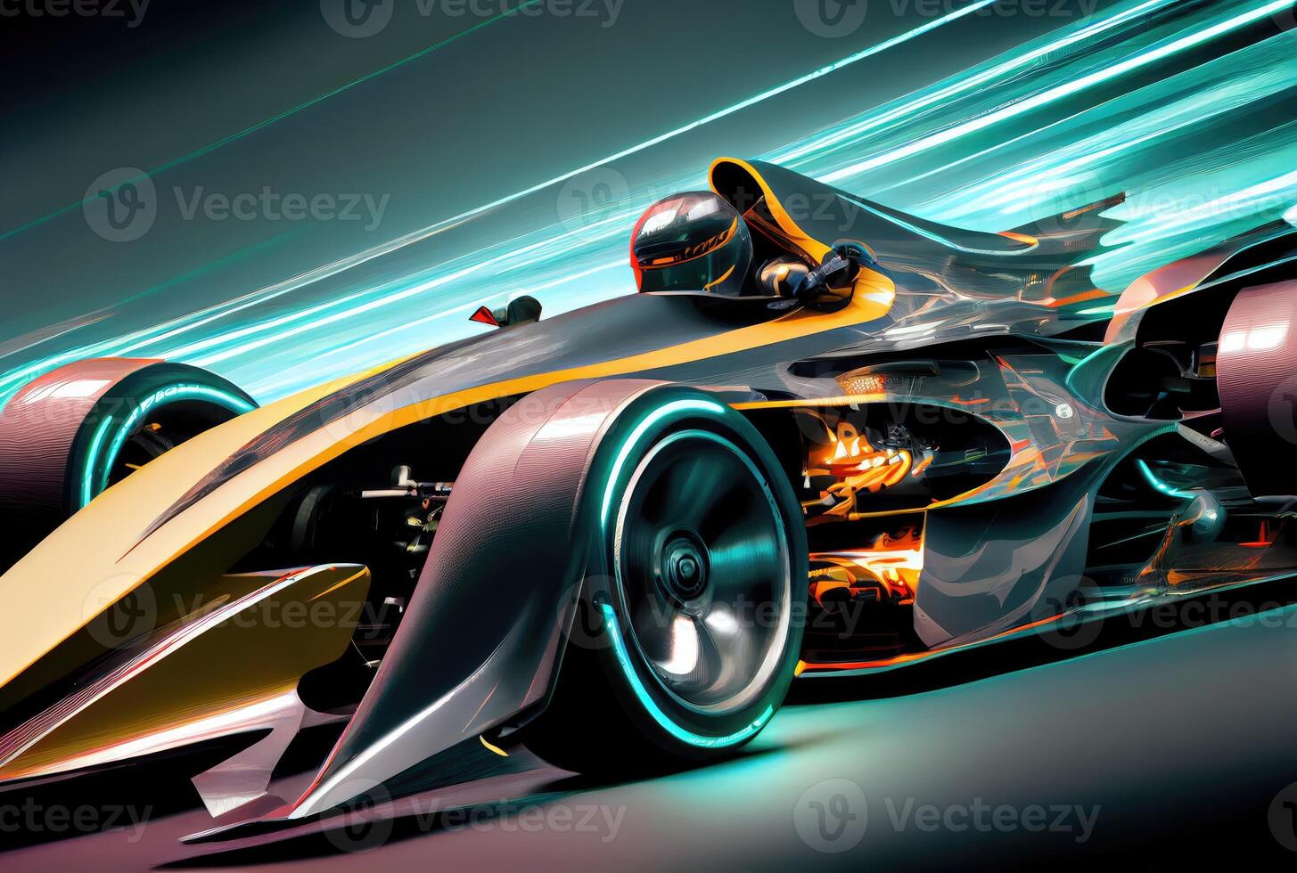 Grand prix racing car in the fast track background. Hobbies leisure and Sport tournament concept. photo