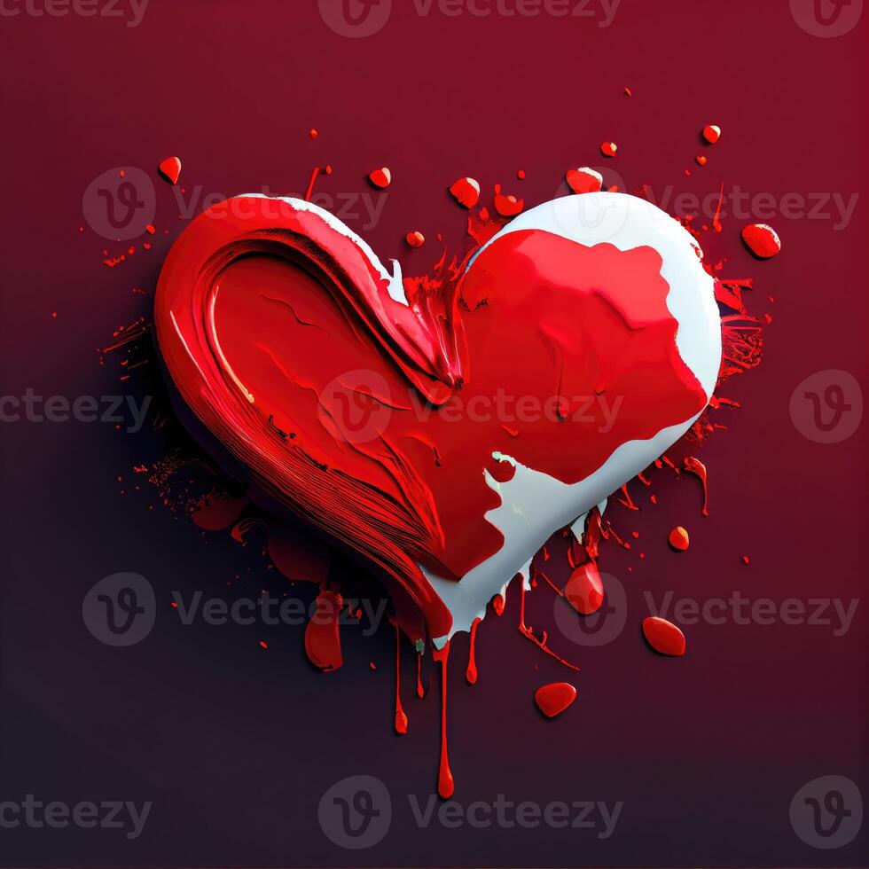 Red heart shape on red background. Valentines day and romance concept. Digital art illustration theme. photo