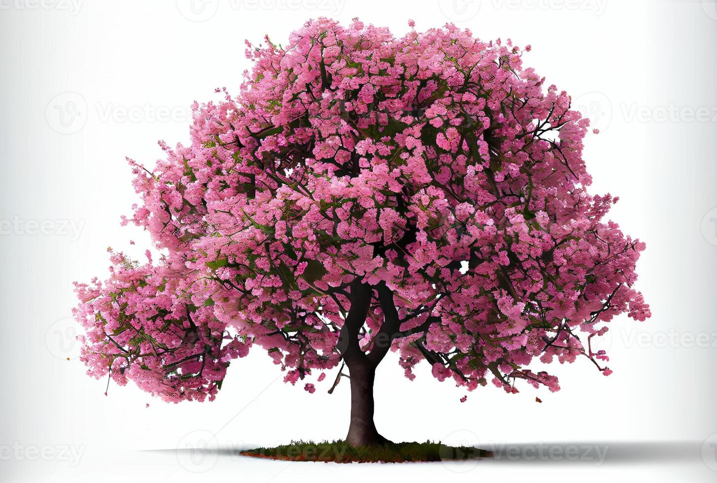 Large pink Cherry Blossom tree on white background. Digital art style. photo