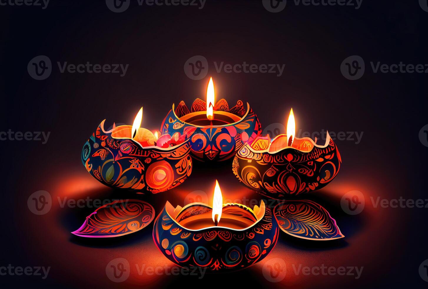 Diwali the festival of lights colorful lanterns with candlelight in the dark background. Holiday and culture concept. photo