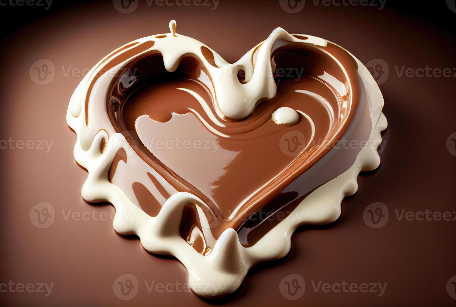 Heart shape chocolate milk melting and dip. photo