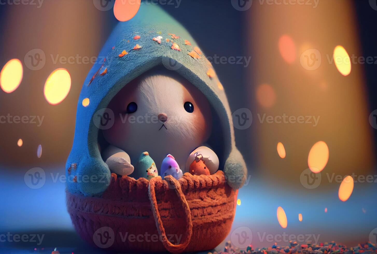 Cute rabbit bunny in the container. Magical fantasy concept. photo