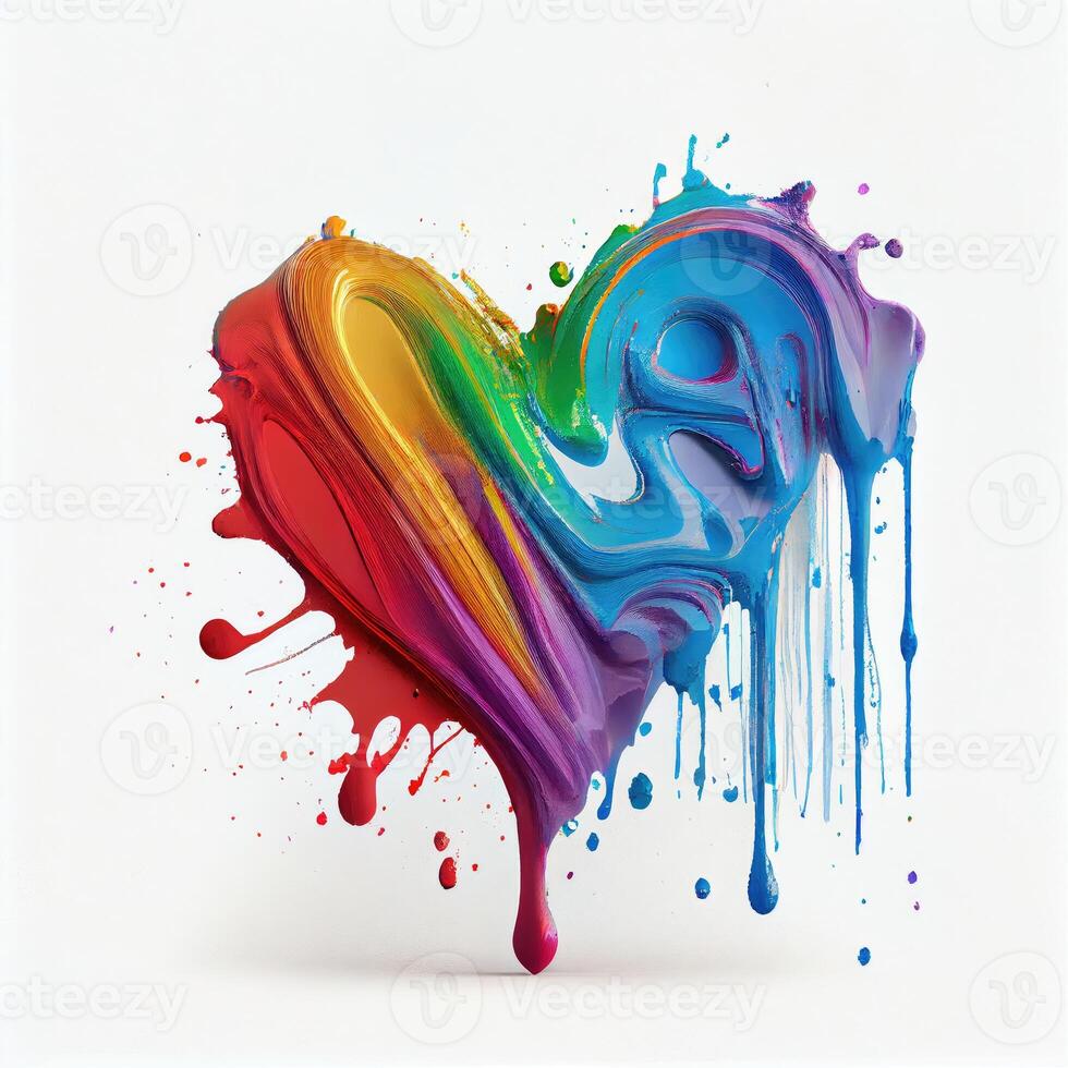 Colorful heart shape in oil paint color on isolated white background. Valentines day and romance concept. Digital art illustration theme. photo