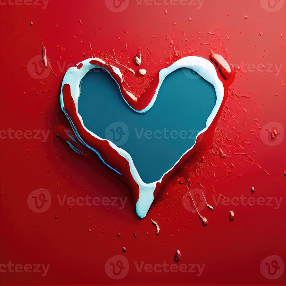 Red background with black heart shape in the middle. Valentines day and romance concept. Digital art illustration theme. photo