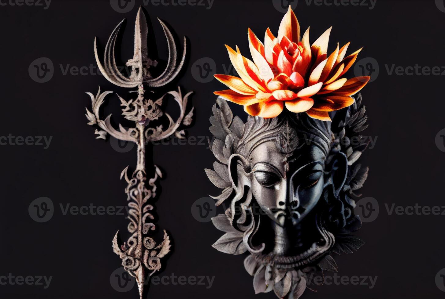 Maha Shivratri concept with trident sword sculpture background. Indian Culture and festival. photo