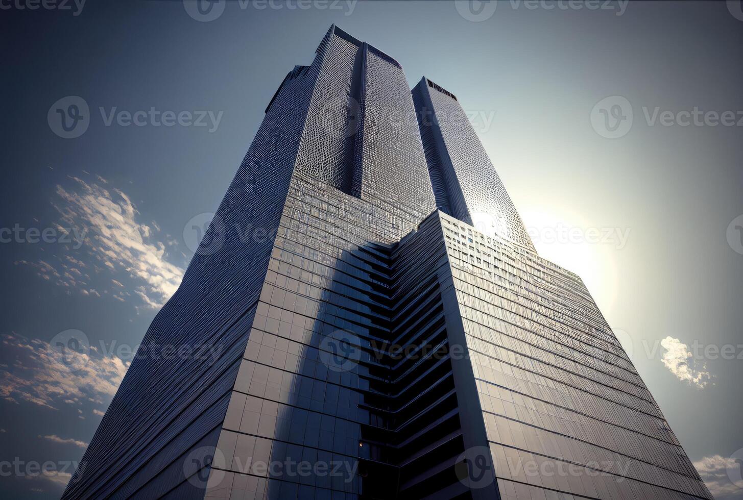 Skyscrapers with blue sky and cloud background. Building and architecture concept. Digital art illustration. photo