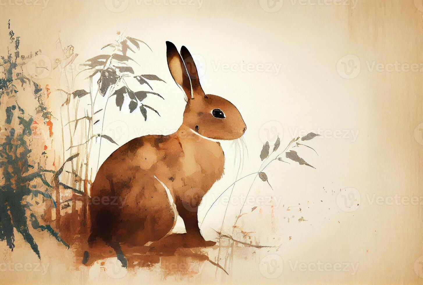 Rabbit in Chinese ink drawing style. photo