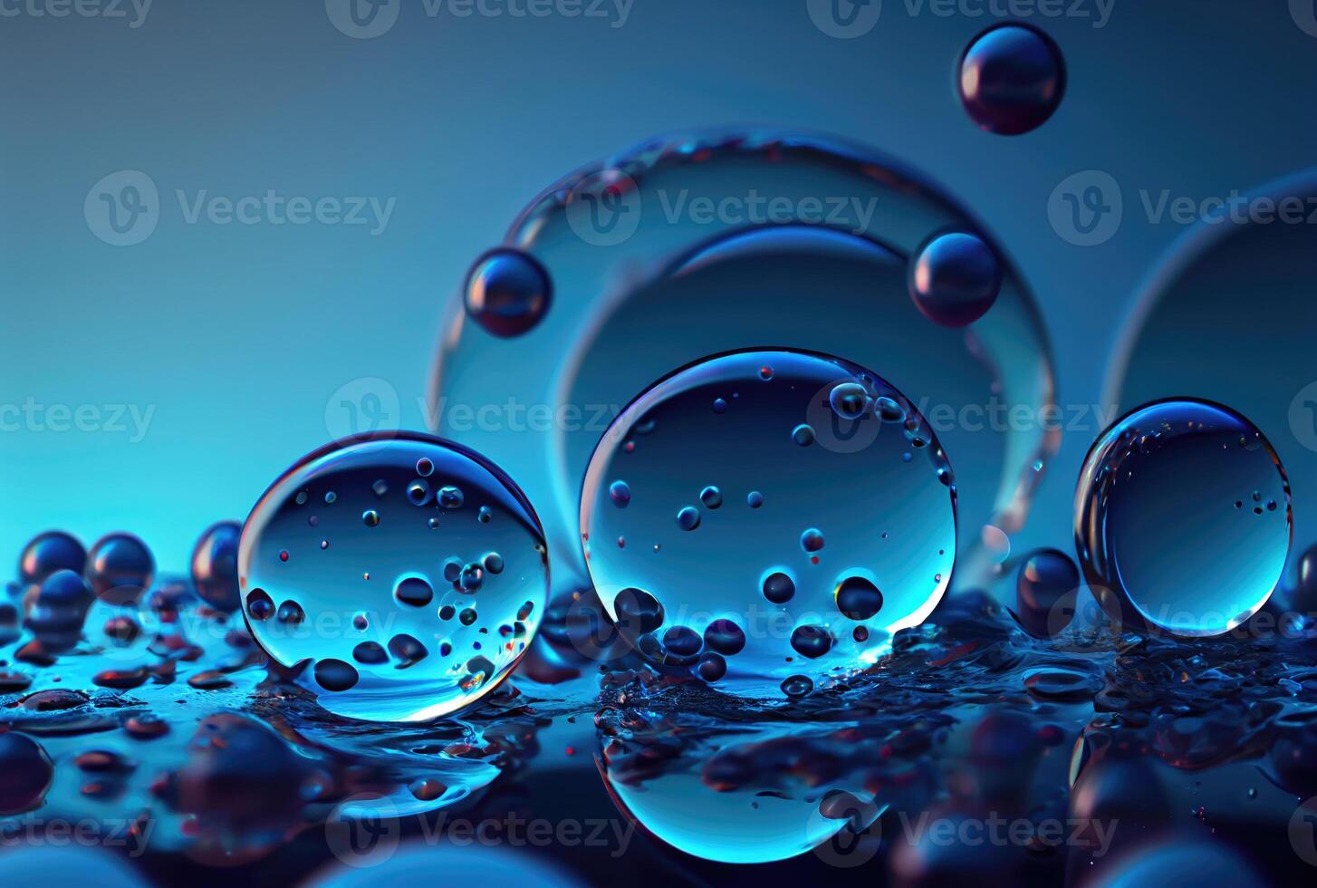 Blue glossy water bubble in underwater background. Nature and abstract concept. photo