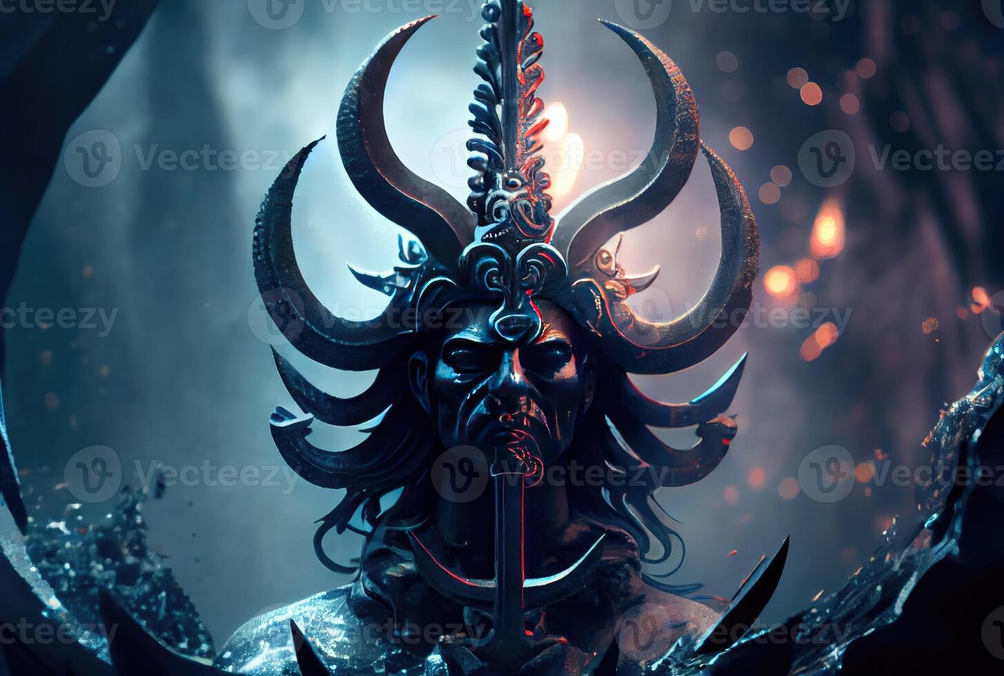 Maha Shivratri concept with trident sword sculpture background. Indian Culture and festival. photo