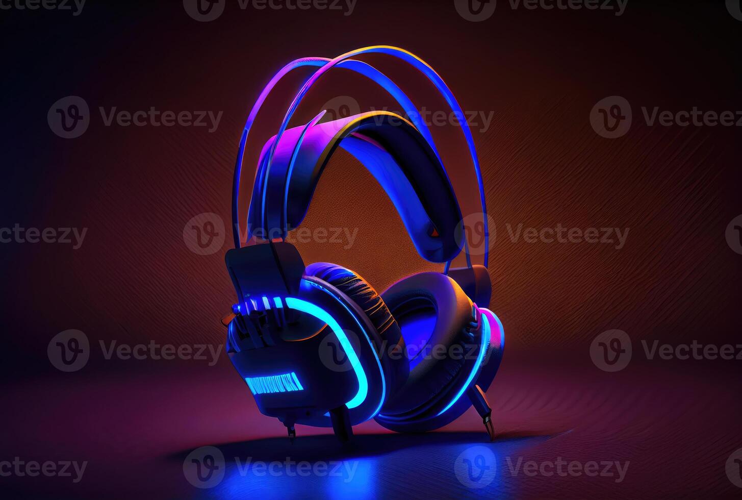 Modern headphone in the colorful gaming and live streaming room background. photo