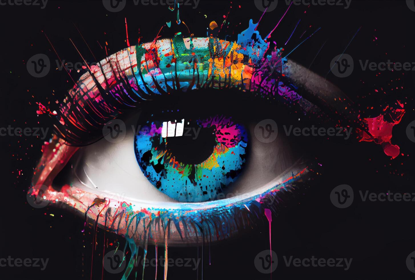 Abstract colorful eye watercolor painted on white background. photo