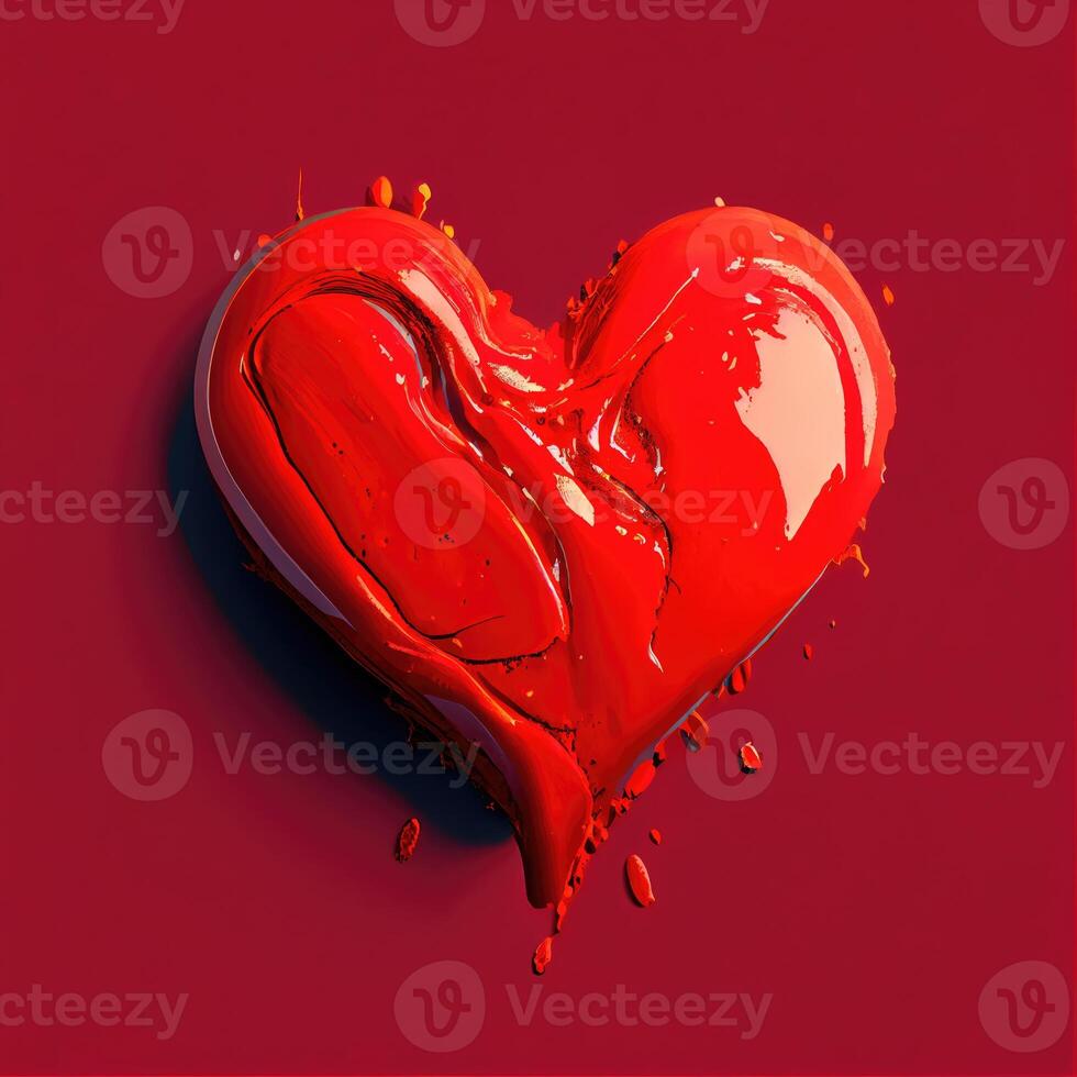 Red heart shape on red background. Valentines day and romance concept. Digital art illustration theme. photo