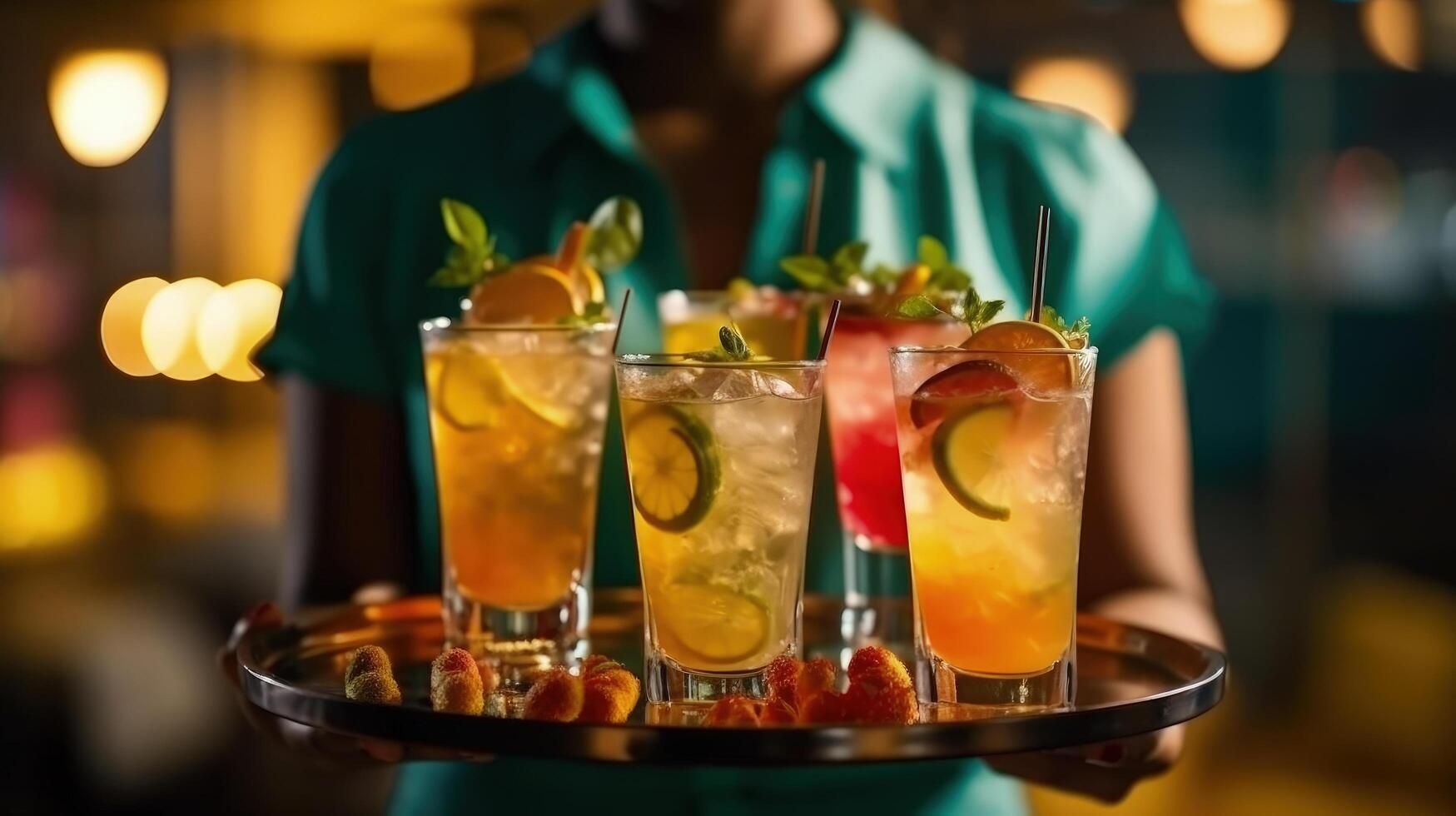 Tray with cocktails and appetizers Illustration photo
