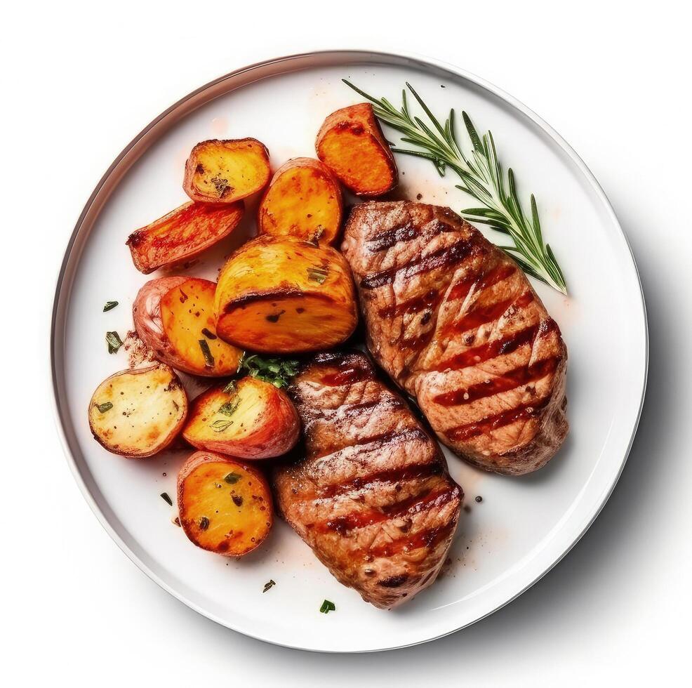 Gilled beef steak and potatoes Illustration photo