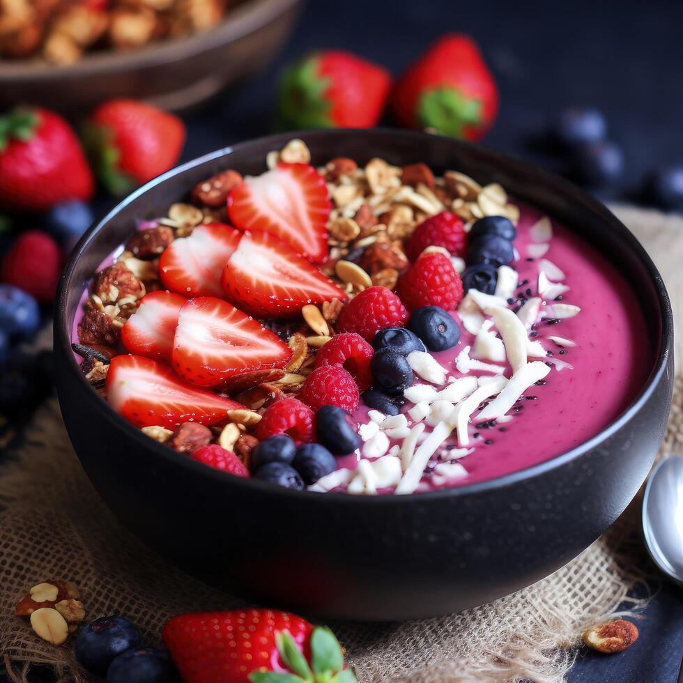 Smoothie bowl with berries. Illustration photo