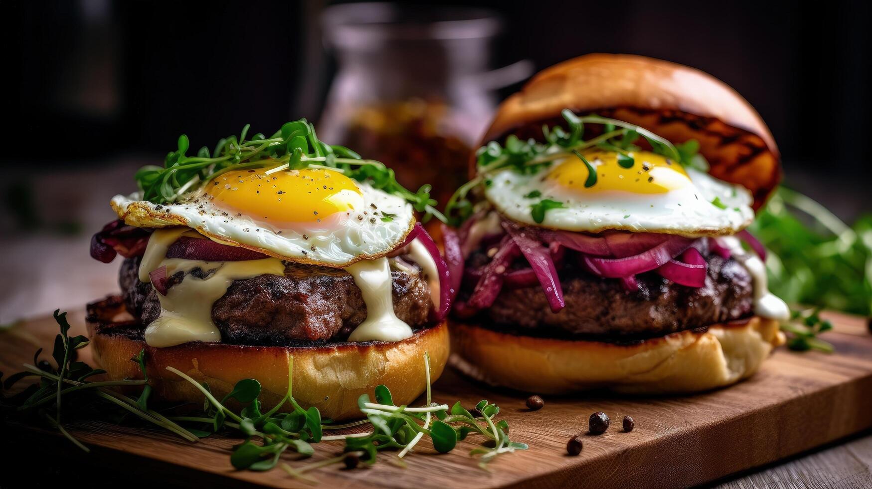 Beef burger with egg. Illustration photo