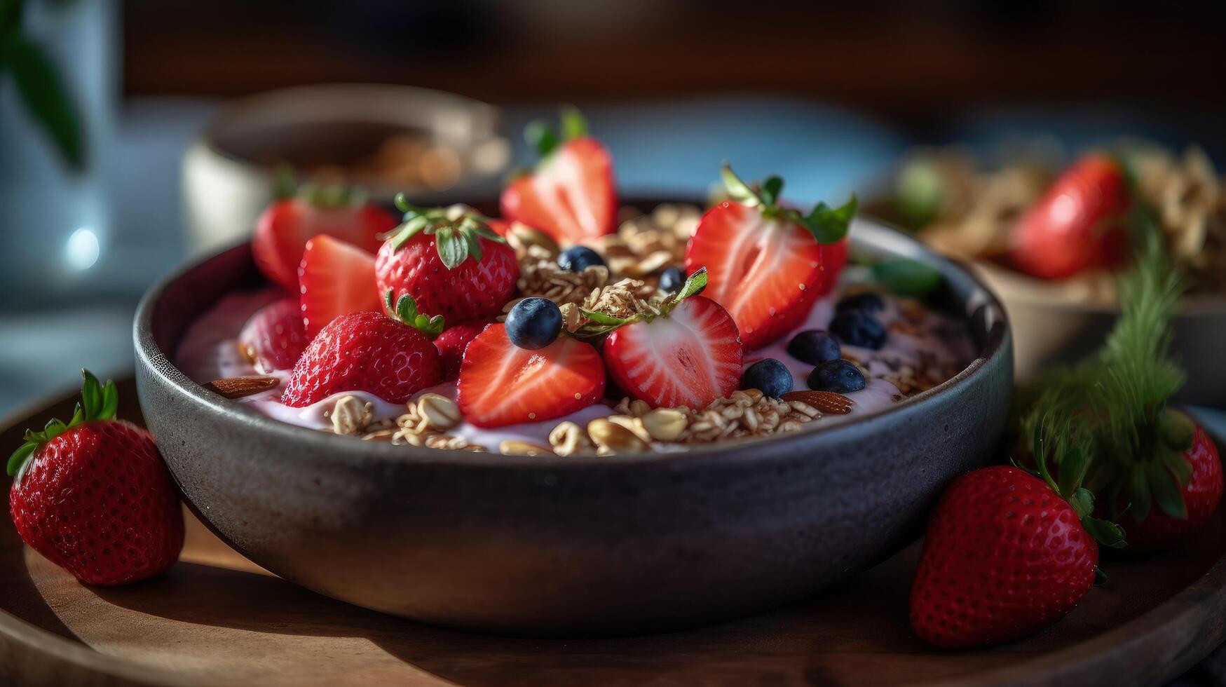 Smoothie bowl with berries. Illustration photo