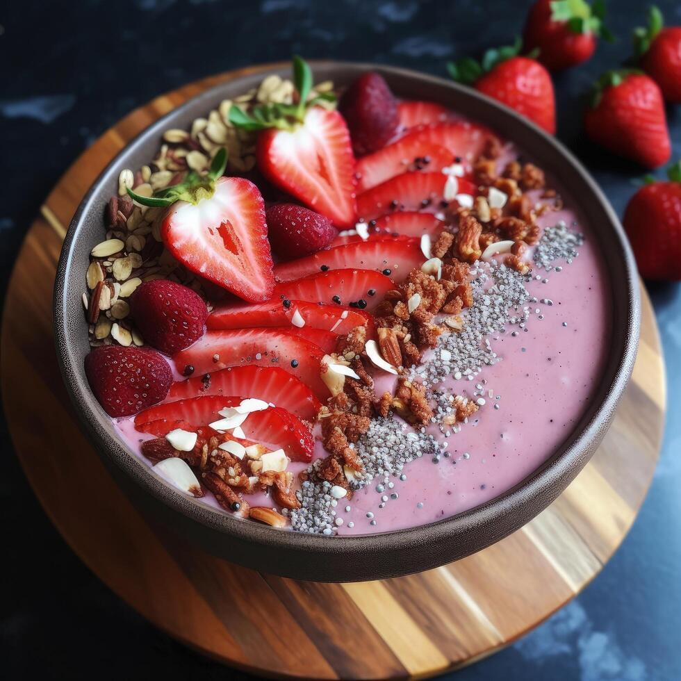 Smoothie bowl with berries. Illustration photo