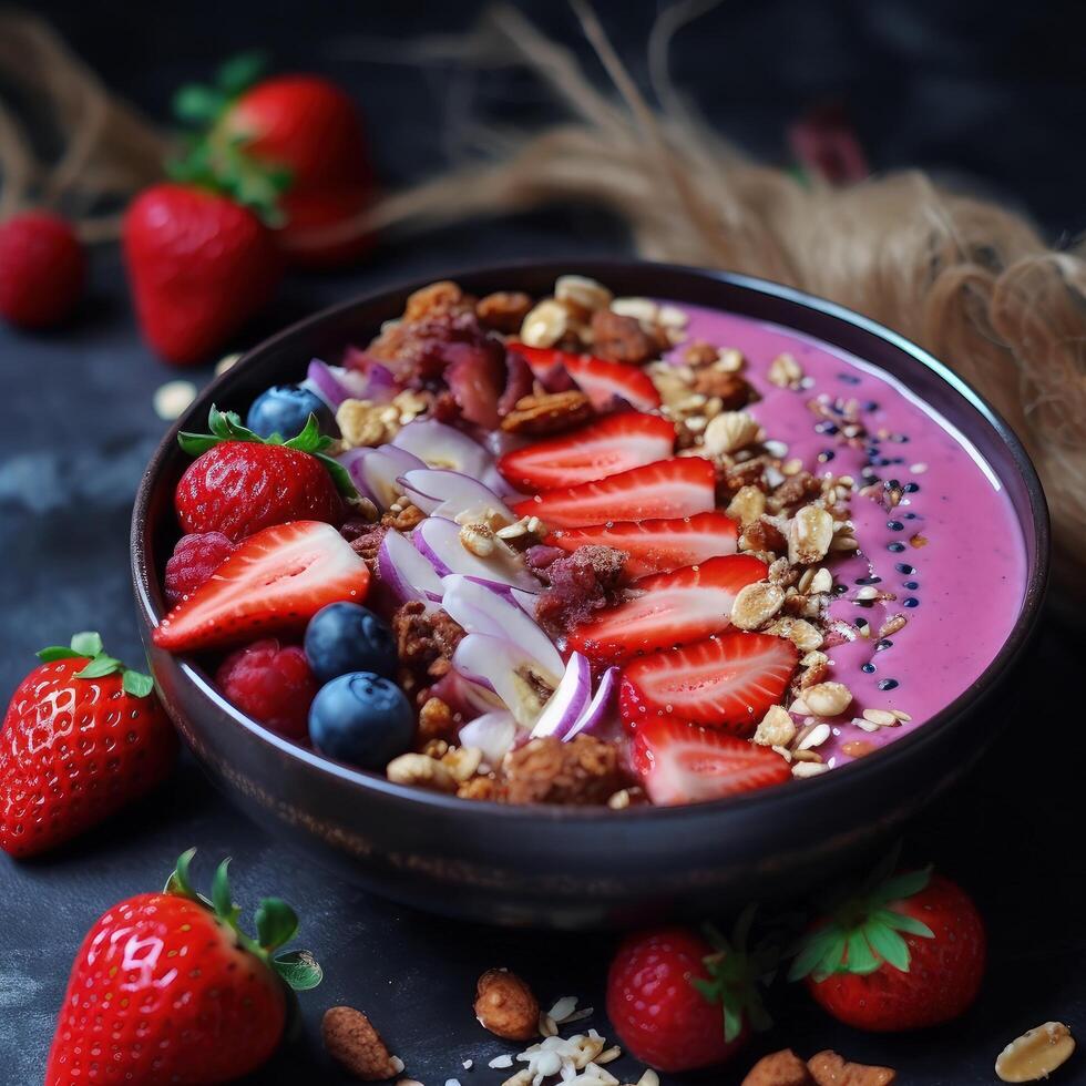 Smoothie bowl with berries. Illustration photo