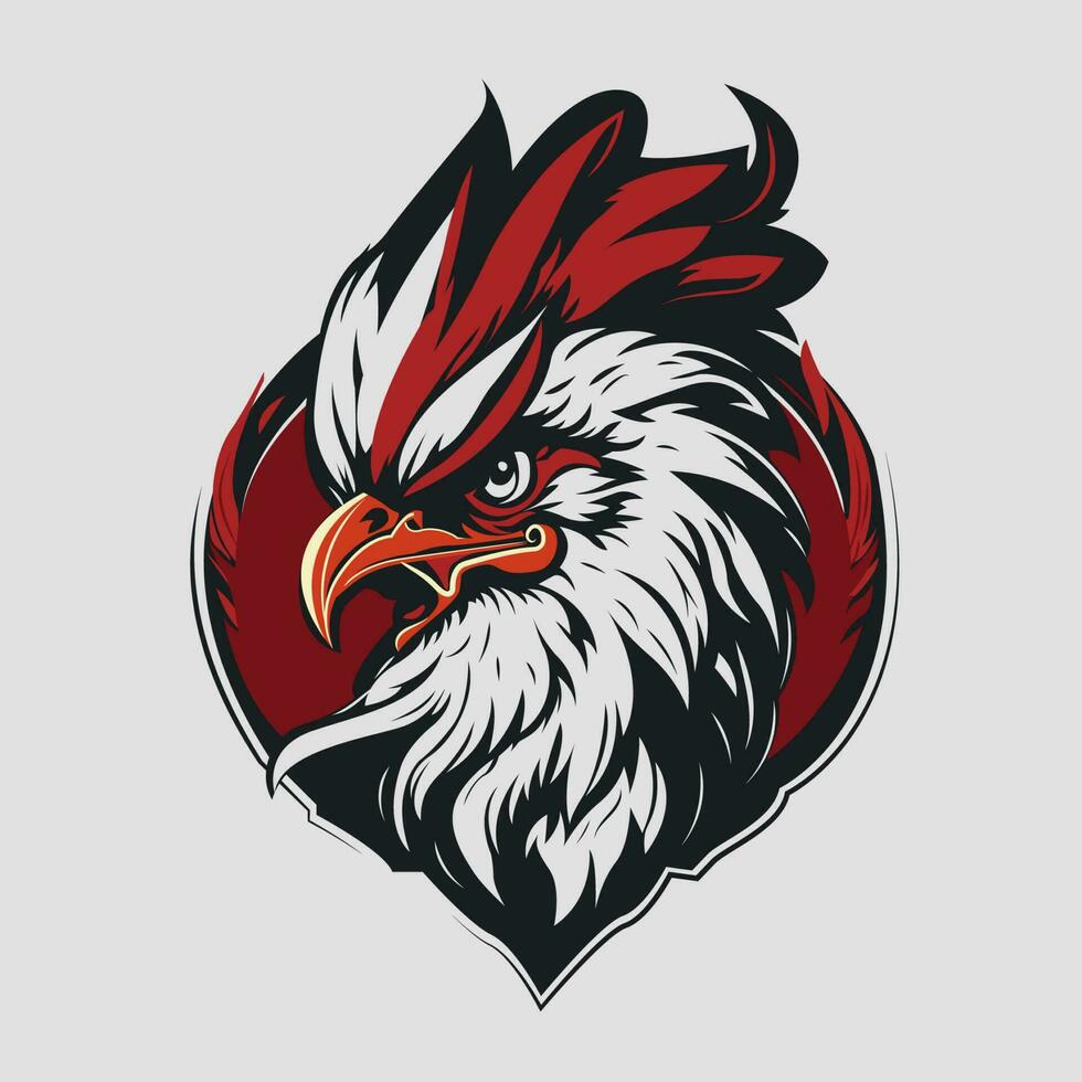 gallo mascota vector para juego deporte camiseta blanco y rojo