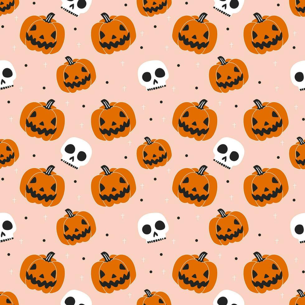 Seamless pattern, pumpkin, skull, pink, vector