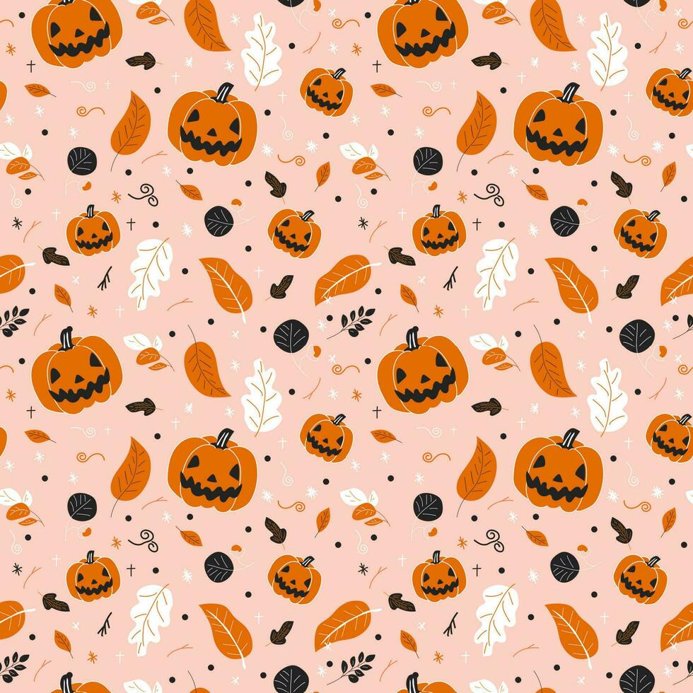 Seamless pattern, pumpkin, flowers, vector