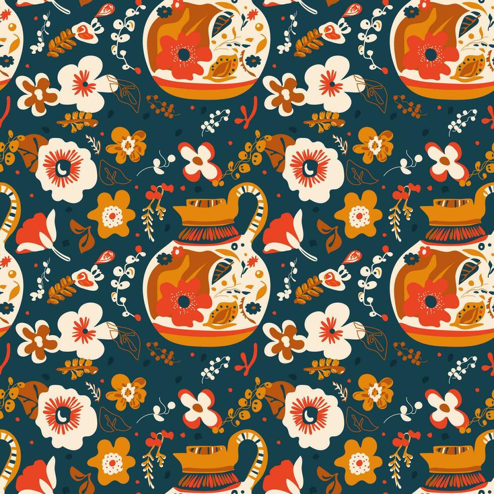 flower and jug pattern vector