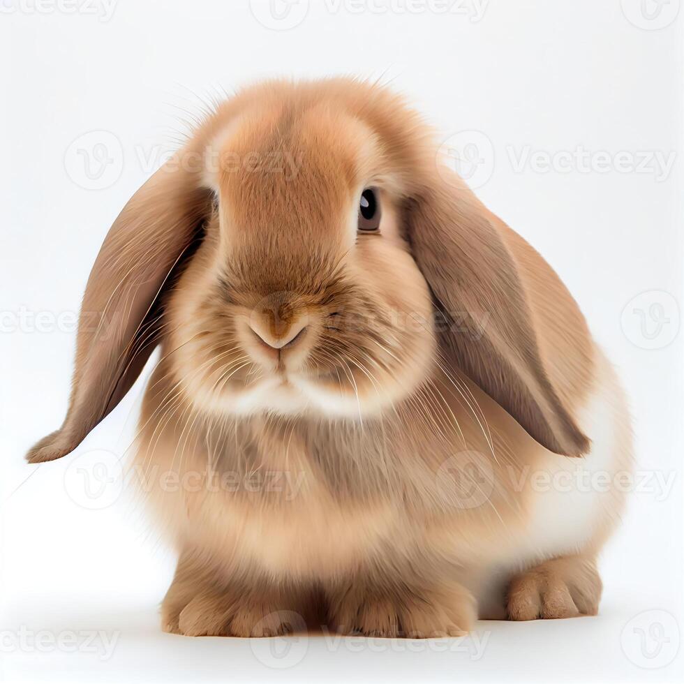 Rabbit on isolated white background. Animal and pet concept. photo