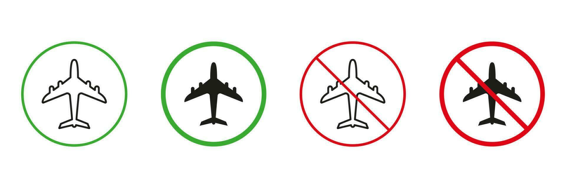 Air Transportation, Aviation Red and Green Road Warning Signs. Airplane