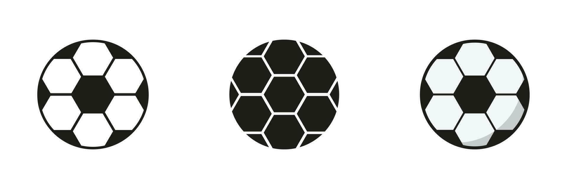 Soccer Ball Silhouette and Line Icon Set. Football Ball for Play Sports Game Solid and Outline Symbol Collection on White Background. Isolated Vector Illustration.