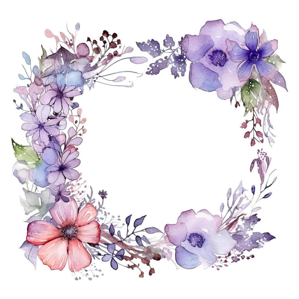 Watercolor floral frame. Illustration photo