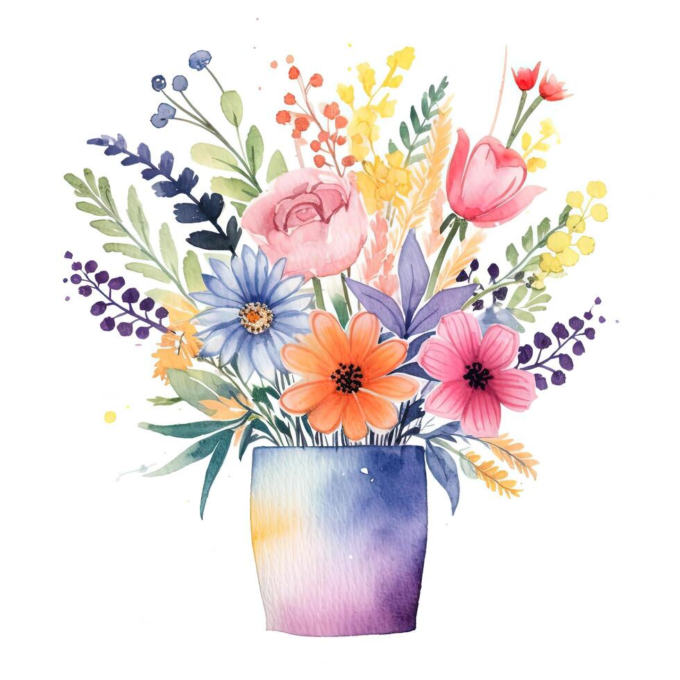 Watercolor flower bouquet. Illustration photo