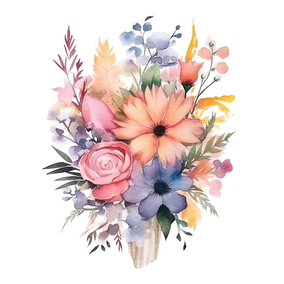 Watercolor flower bouquet. Illustration photo