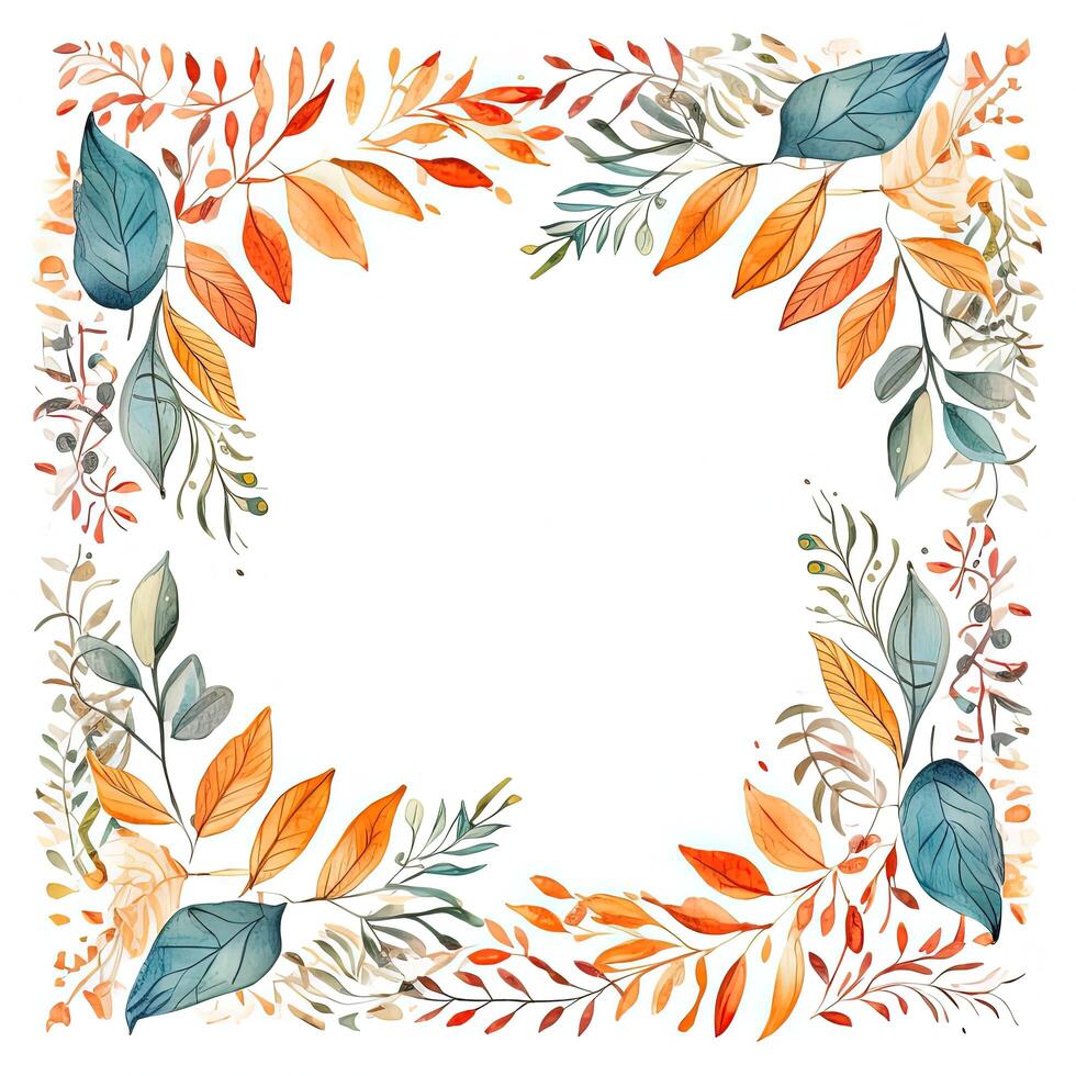 Watercolor autumn leaves frame. Illustration photo