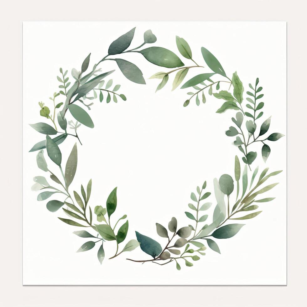 Green watercolor wreath. Illustration photo