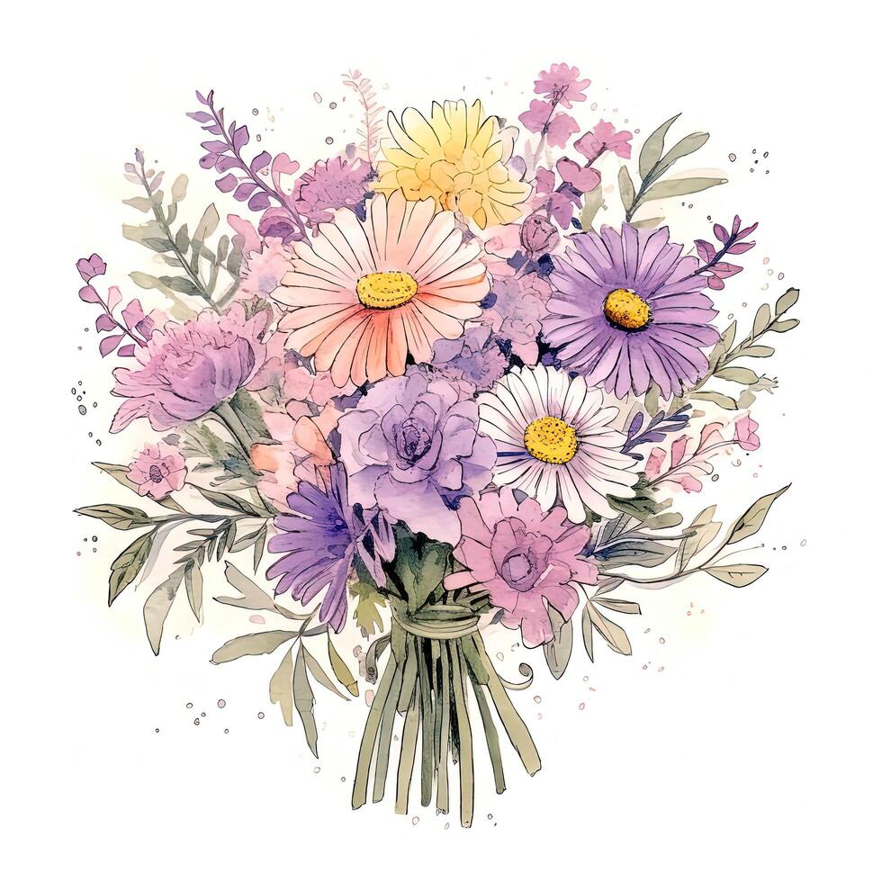 Watercolor flower bouquet. Illustration AI Generative 23902116 Stock ...