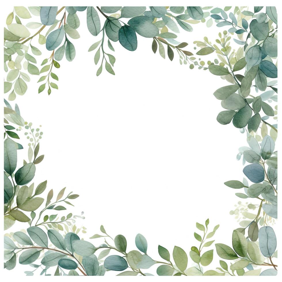 Green watercolor wreath. Illustration photo