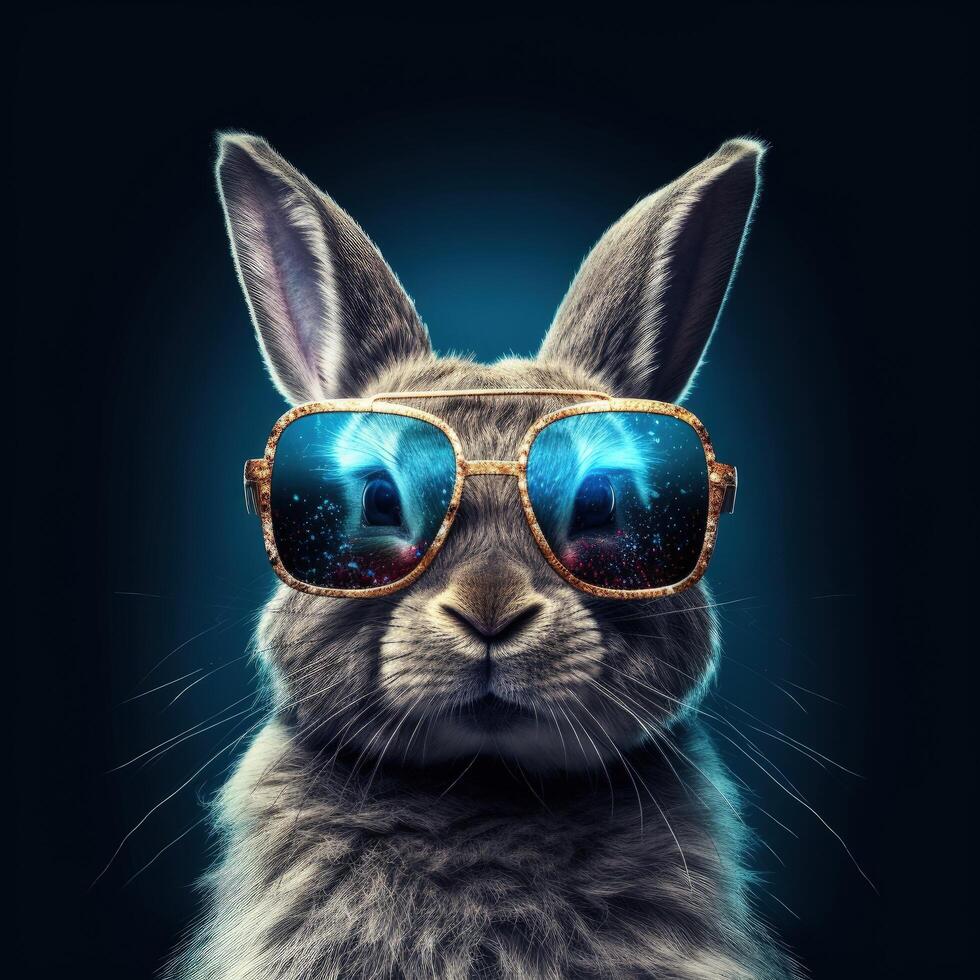 frio Conejo en Gafas de sol. ilustración ai generativo foto