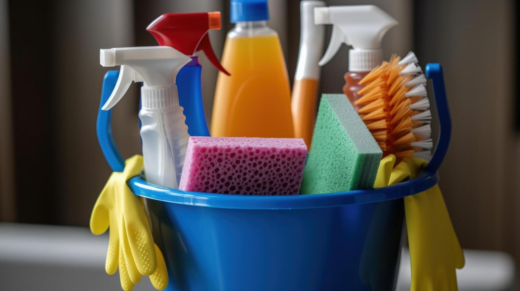 Cleaning products and tools on bucket Illustration photo